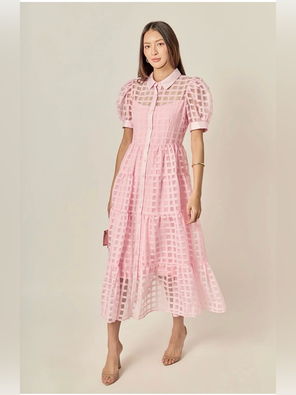 English Factory Gridded Organza Tiered Maxi Dress - Picture 5 of 6